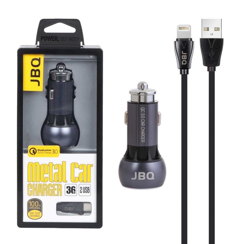 شارژر فندکی 36 وات جی بی کیو مدل  C503Q+Lightening Cable